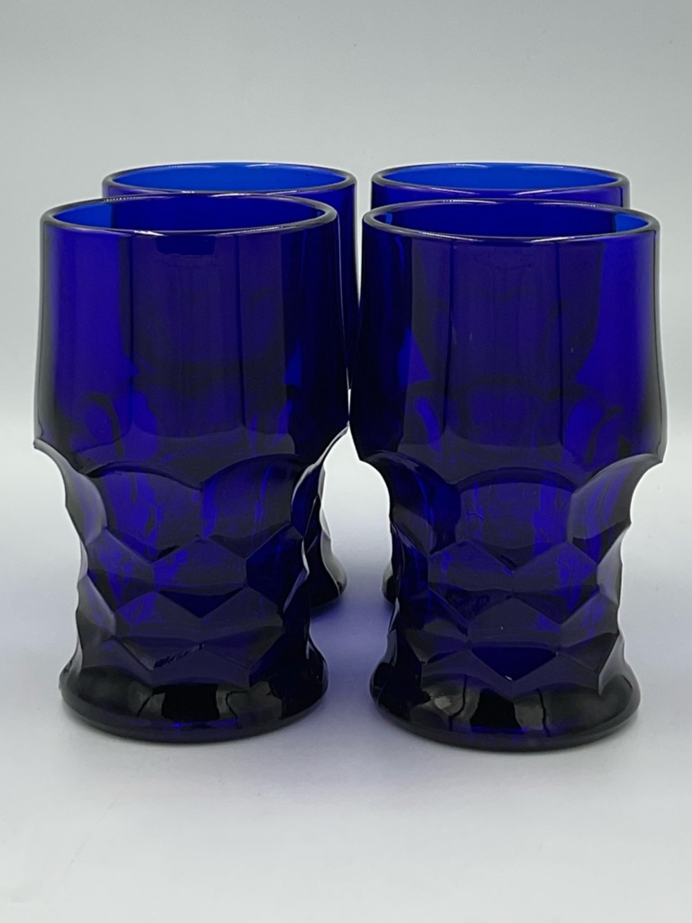 Vintage Viking Glass Georgian Cobalt Blue Tumblers Set of 4